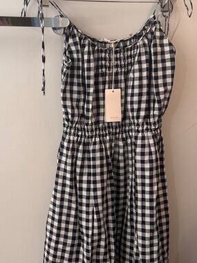 Doen Black & White Gingham Tie-Shoulder Dress